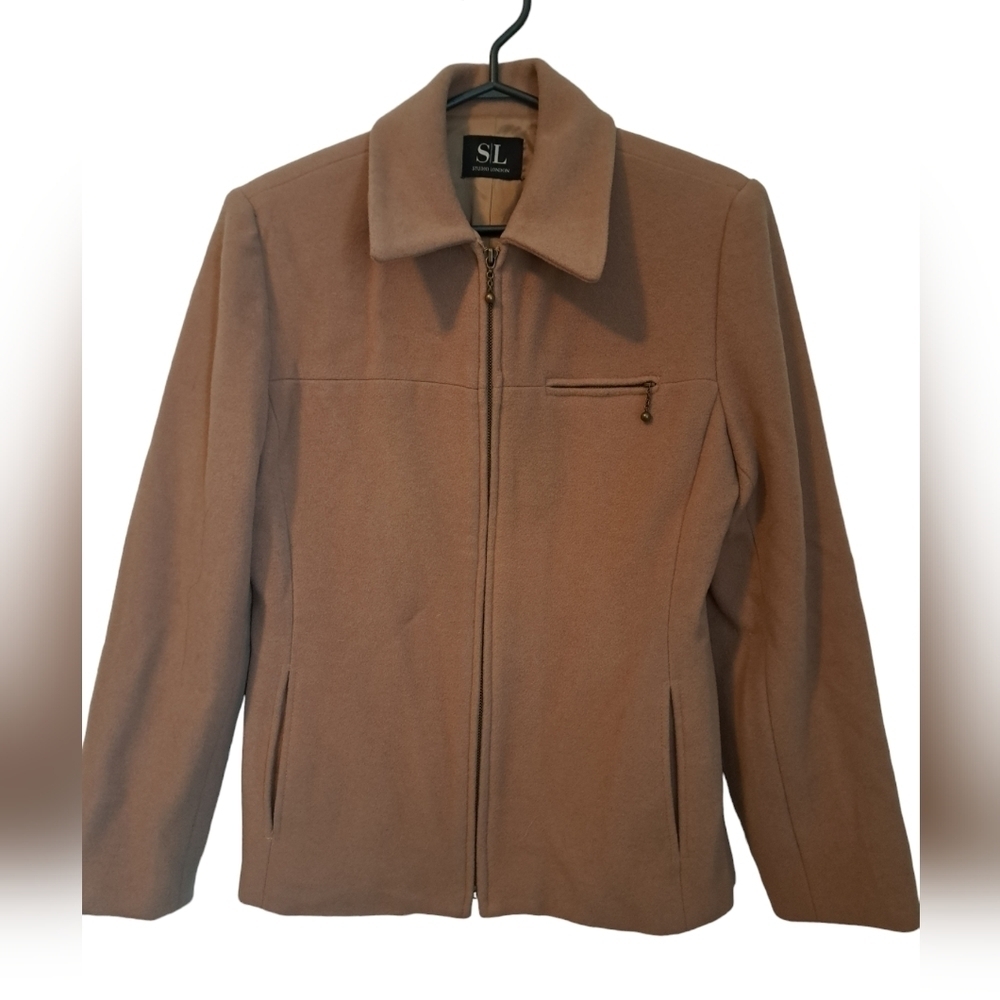 VTG STUDIO LONDON WOOL cashmere tan jacket blazer lined minimalist coastal 8